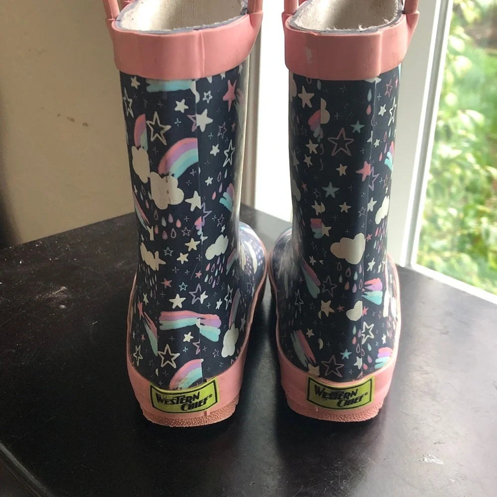 Western Chief clouds and stars rain boots size 10 girls